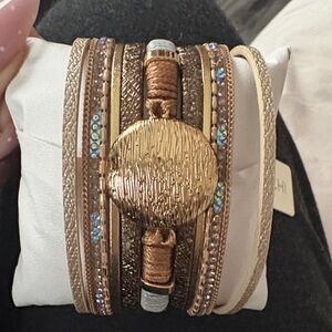 SAACHI Gold and Brown Layered Bracelet